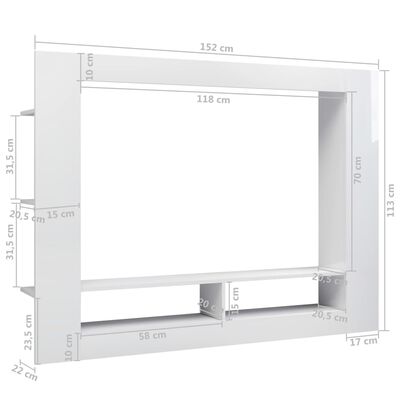 vidaXL Mueble de TV madera contrachapada blanco brillante 152x22x113cm
