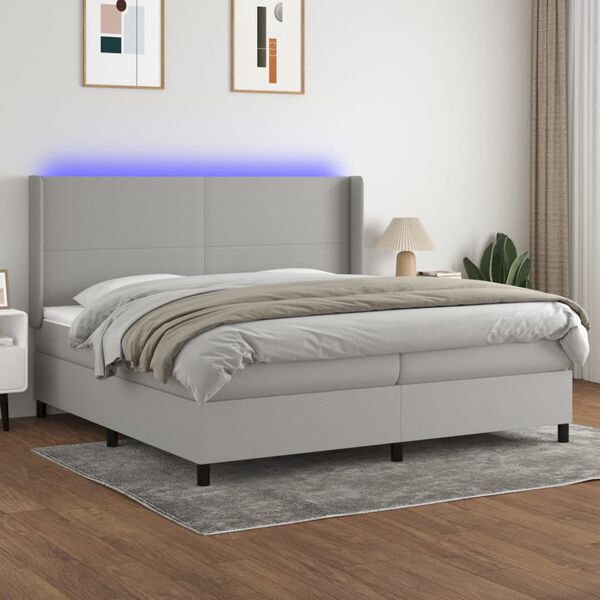 vidaXL Cama box spring con colch&oacute;n tela y LED gris claro 200x200 cm