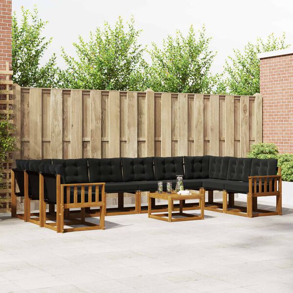 vidaXL Conjunto de sof&aacute;s de exterior con coj&iacute;n 11 pcs Natural y negro