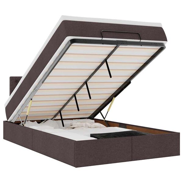 vidaXL Cama otomana con colch&oacute;n marr&oacute;n oscuro 120x200 cm tela