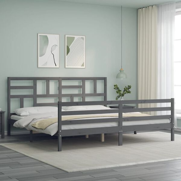 vidaXL Estructura de cama con cabecero madera maciza gris 200x200cm