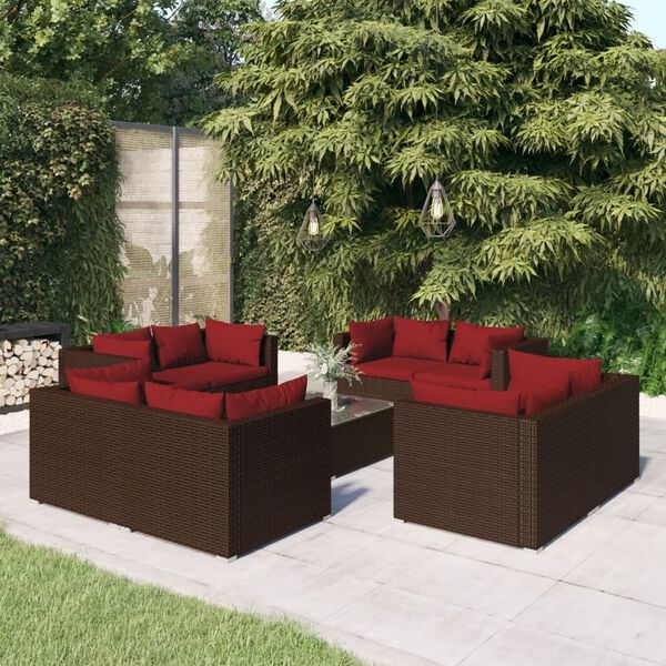 vidaXL Set muebles de jardín 9 piezas y cojines ratán sintético marrón