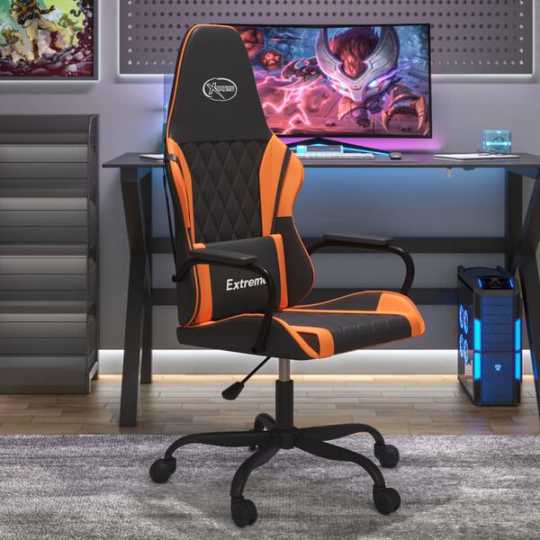 vidaXL Silla gaming cuero sintético negro y naranja
