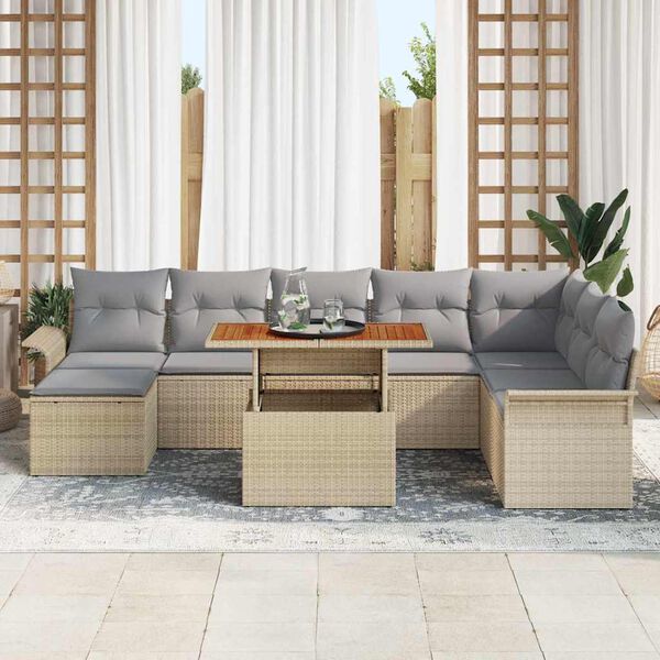 vidaXL Conjunto de sof&aacute; de jard&iacute;n con coj&iacute;n 9 pcs beige y gris claro