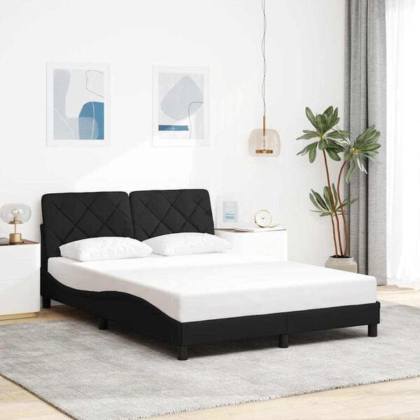 vidaXL Estructura de cama sin colch&oacute;n tela negro 140x200 cm