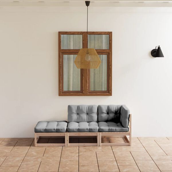 vidaXL Juego de muebles de jardín 3 pzas y cojines madera maciza pino
