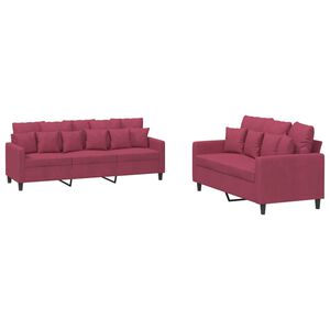 vidaXL Juego de sof&aacute;s con cojines 2 piezas terciopelo rojo tinto