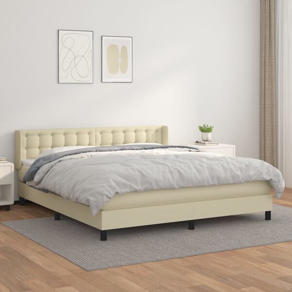 vidaXL Cama box spring con colch&oacute;n cuero sint&eacute;tico crema 180x200 cm
