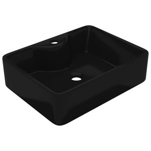vidaXL Lavabo de cer&aacute;mica cuadrado con orificio de grifo/desag&uuml;e negro