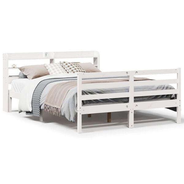 vidaXL Estructura de cama con cabecero madera pino blanco 135x190 cm