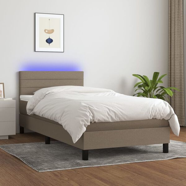 vidaXL Cama box spring colch&oacute;n y luces LED tela gris taupe 100x200 cm