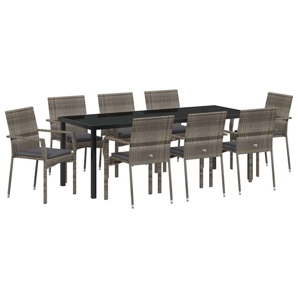 vidaXL Conjunto de Comedor de Jard&iacute;n 9 pcs Gris rat&aacute;n sint&eacute;tico