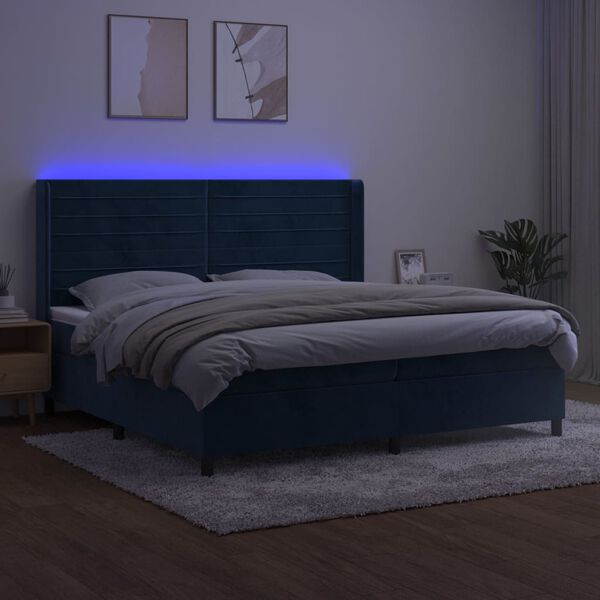 vidaXL Cama box spring colch&oacute;n y LED terciopelo azul oscuro 200x200 cm