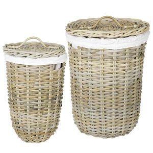 vidaXL Cesto de Ropa con Tapa GENDT 2 uds. Gris natural Rat&aacute;n Kubu