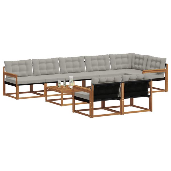 vidaXL Conjunto de sof&aacute;s de exterior 9 pcs Gris Natural y Claro