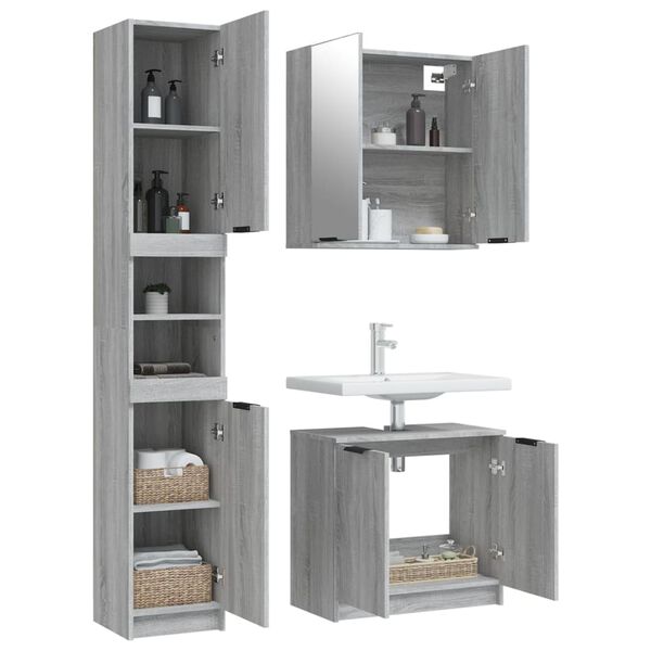 vidaXL Set de muebles de ba&ntilde;o 3 pzas madera contrachapada gris sonoma