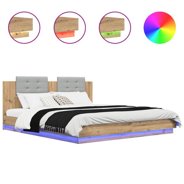 vidaXL Estructura de cama con cabecero Roble artesanal 200 x 200 cm