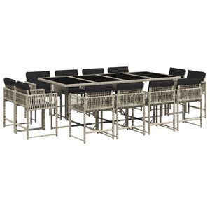 vidaXL Set comedor jard&iacute;n y cojines 13 pzas rat&aacute;n sint&eacute;tico gris claro