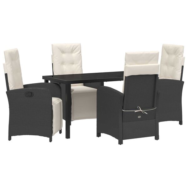 vidaXL Conjunto de Comedor de Jard&iacute;n 5 pcs Negro rat&aacute;n sint&eacute;tico