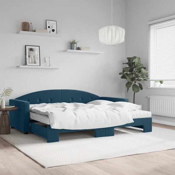 vidaXL Sof&aacute; cama nido con colch&oacute;n terciopelo azul 90x200 cm