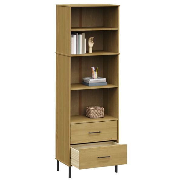 vidaXL Librer&iacute;a con 2 cajones OSLO madera maciza marr&oacute;n 60x35x180 cm