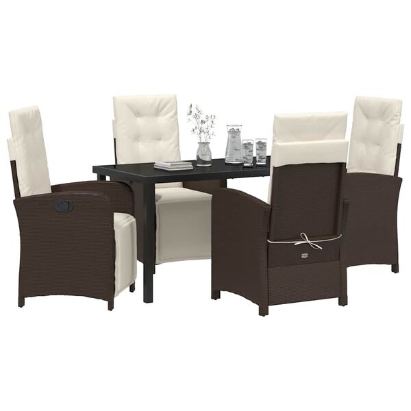 vidaXL Conjunto de Comedor de Jard&iacute;n 5 pcs Marr&oacute;n rat&aacute;n sint&eacute;tico