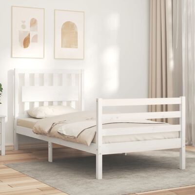 vidaXL Estructura de cama con cabecero madera maciza blanco