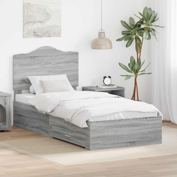 vidaXL Estructura de cama con cabecera Gris Sonoma 100 x 200 cm