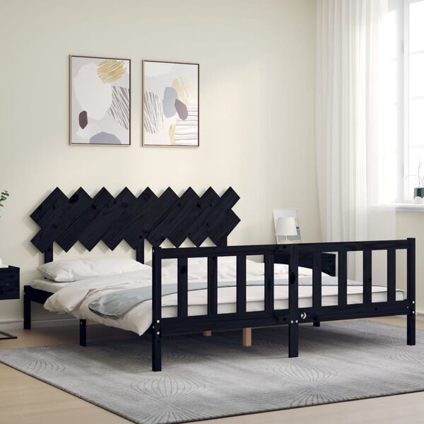 vidaXL Estructura cama de matrimonio con cabecero madera maciza negro