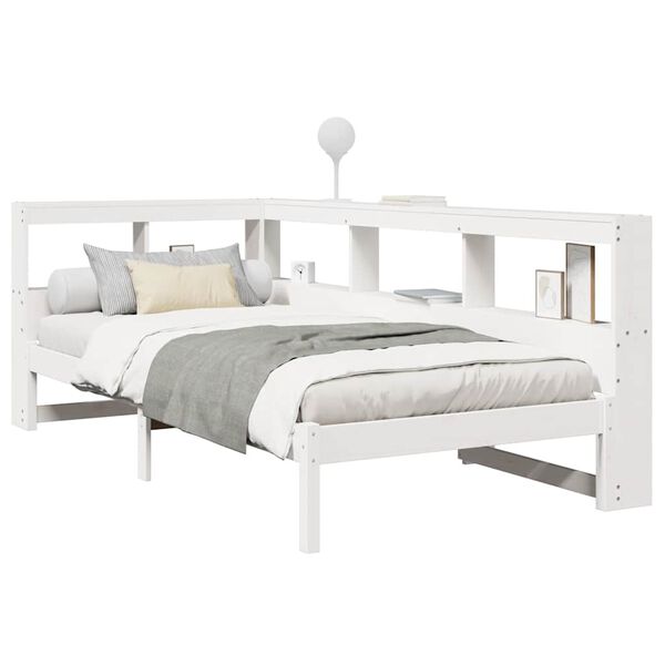 vidaXL Cama con estanter&iacute;a sin colch&oacute;n madera maciza blanca 100x200 cm