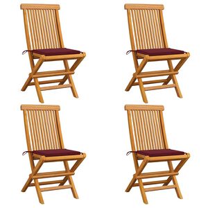 vidaXL Sillas de jard&iacute;n 4 uds con cojines rojo tinto madera de teca