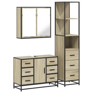 vidaXL Set de muebles de ba&ntilde;o 3 pzas madera contrachapada roble Sonoma