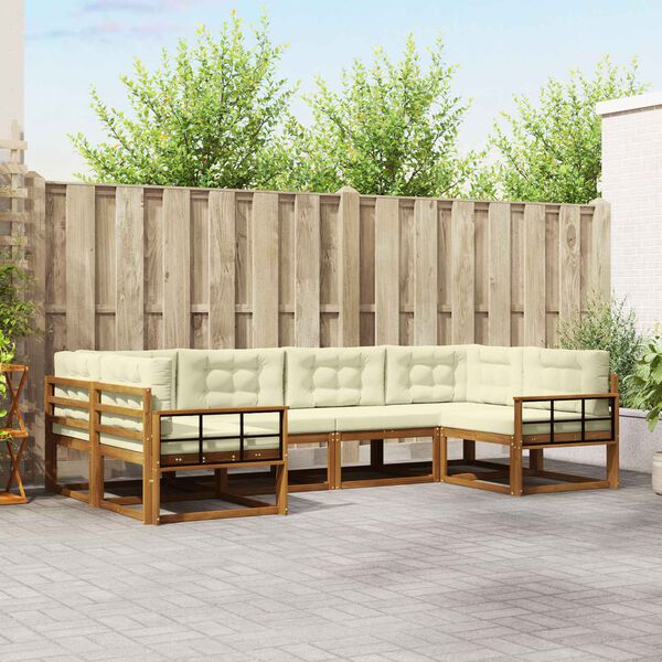 vidaXL Conjunto de sof&aacute;s de exterior con coj&iacute;n 6 pcs Natural y Crema