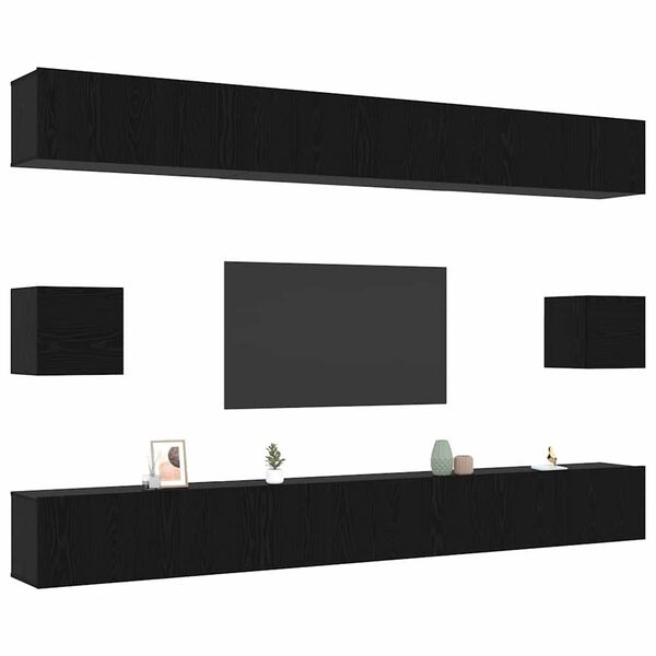 vidaXL Conjunto de mueble de TV 8 pcs Roble Negro Madera de ingenier&iacute;a