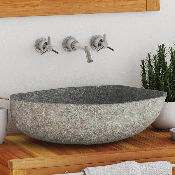 vidaXL Lavabo ovalado piedra de río (45-53)x(34-41) cm