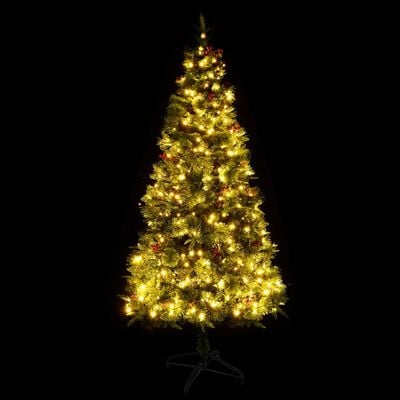 vidaXL Árbol de Navidad con luces y piñas PVC PE verde 195 cm