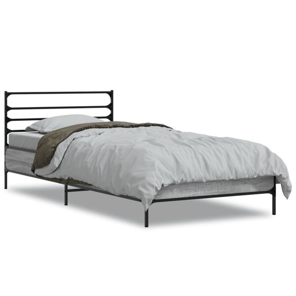vidaXL Estructura cama madera ingeniería metal gris Sonoma 75x190 cm