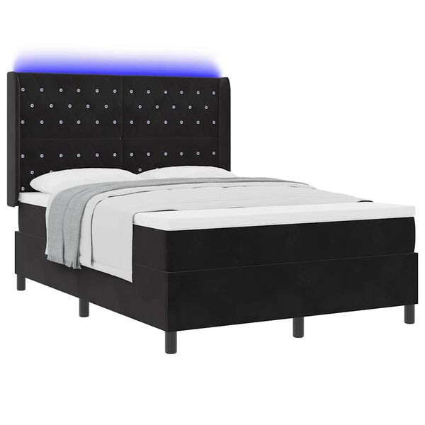 vidaXL Cama con Box Spring LED y Colch&oacute;n Negro 140 x 200 cm Terciopelo