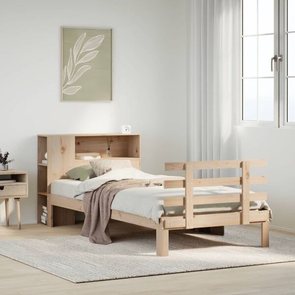 vidaXL Cama con estanter&iacute;a sin colch&oacute;n madera maciza de pino 90x190 cm