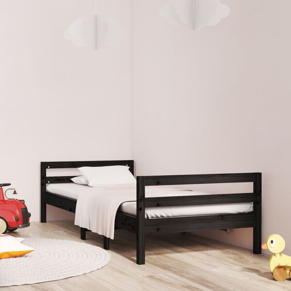 vidaXL Estructura de cama madera maciza de pino negro 75x190 cm