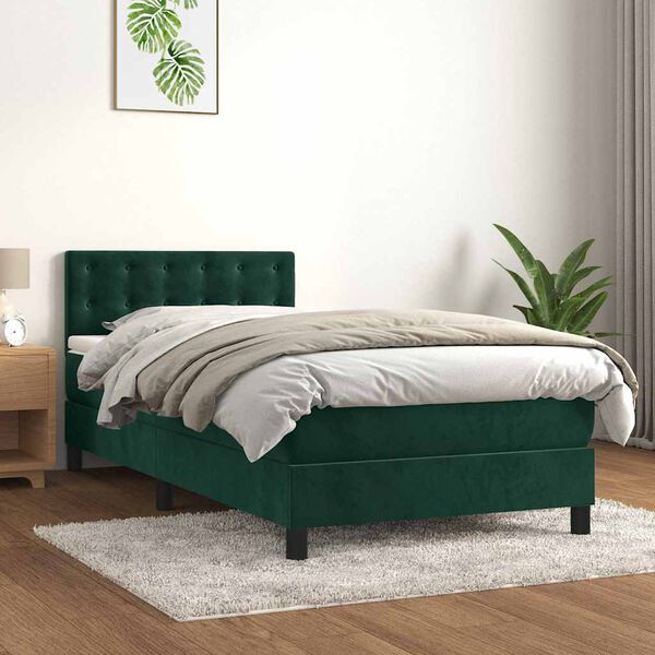 vidaXL Cama box spring con colch&oacute;n terciopelo verde oscuro 90x190 cm