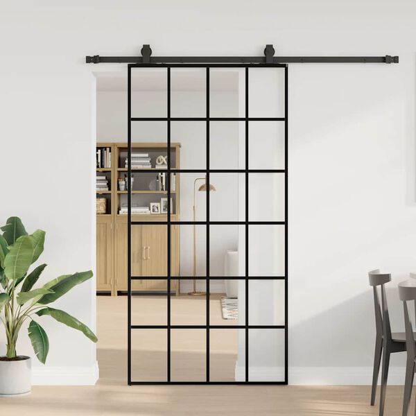 vidaXL Puerta corredera con herrajes negro 102x205 cm ESG vidrio
