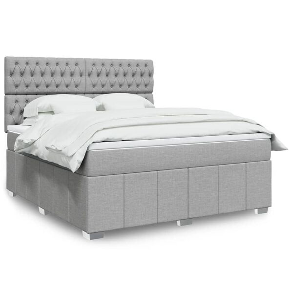 vidaXL Cama box spring con colch&oacute;n tela gris claro 180x200 cm