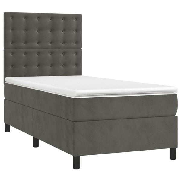 vidaXL Cama box spring con colch&oacute;n terciopelo gris oscuro 90x200 cm