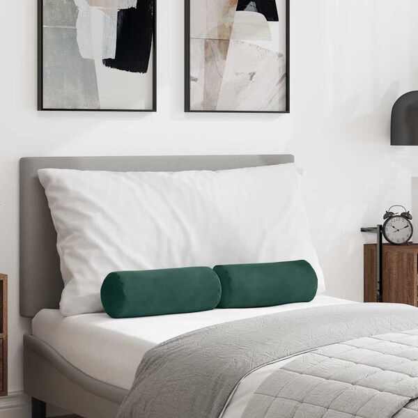 vidaXL Cojines Bolster 2 pcs Verde oscuro &Oslash; 15 x 40 cm Tela de pana