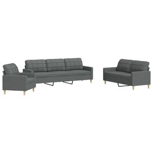vidaXL Juego de sof&aacute;s 3 piezas tela gris oscuro