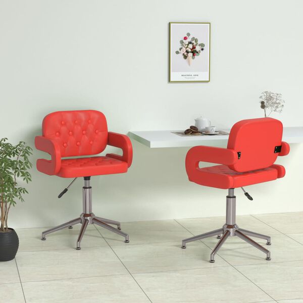 vidaXL Sillas de comedor giratorias 2 unidades cuero sint&eacute;tico rojo