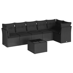 vidaXL Set de comedor de jard&iacute;n 7 pzas y cojines rat&aacute;n sint&eacute;tico negro