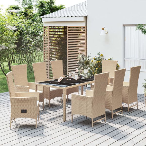 vidaXL Set comedor de jard&iacute;n 9 pzas con cojines rat&aacute;n sint&eacute;tico beige