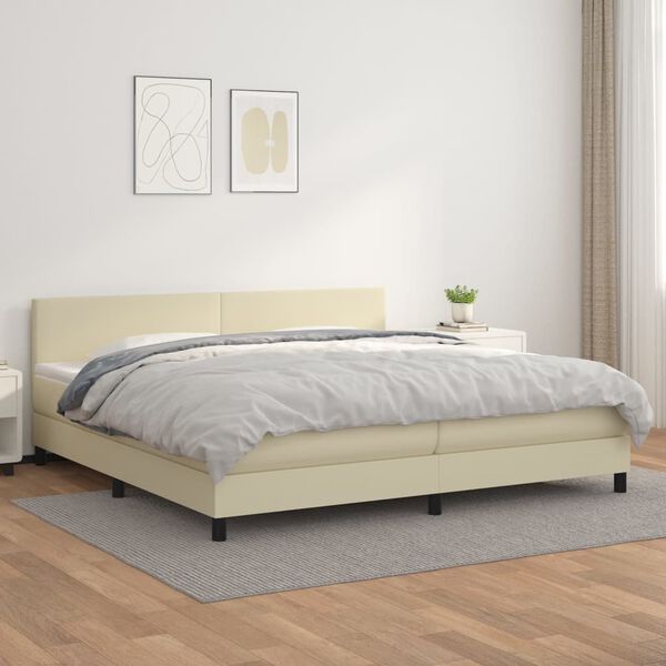 vidaXL Cama box spring con colch&oacute;n cuero sint&eacute;tico crema 200x200 cm